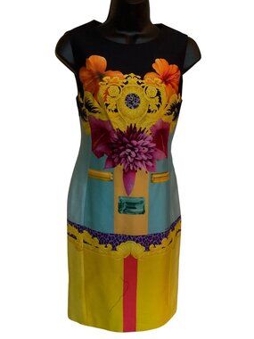 Versace Womens Sleeveless Multicolor Floral Print Sheath Dress Size 42 34ch 26w